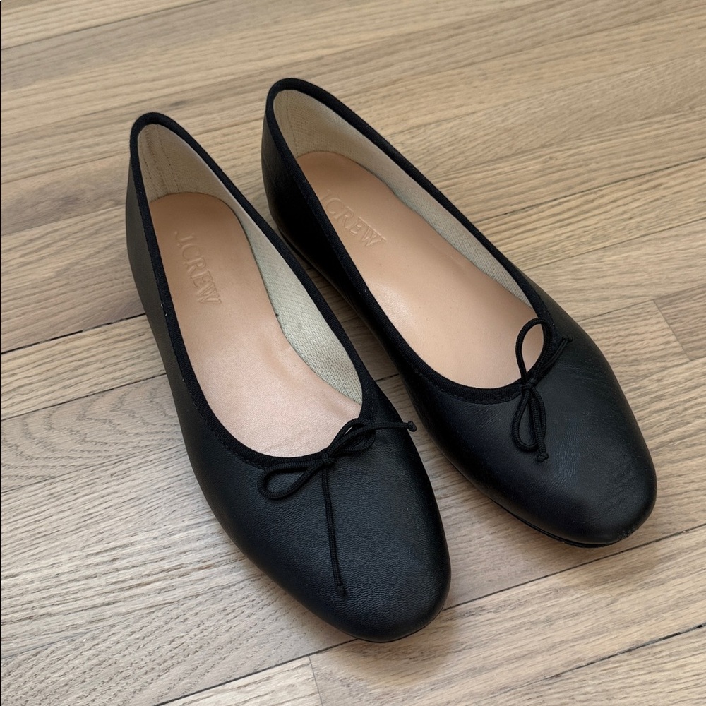 J. Crew Zoe Black Leather Ballet Flats